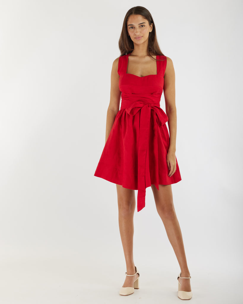 Juliette Linen Mini Dress - Red - Second Image