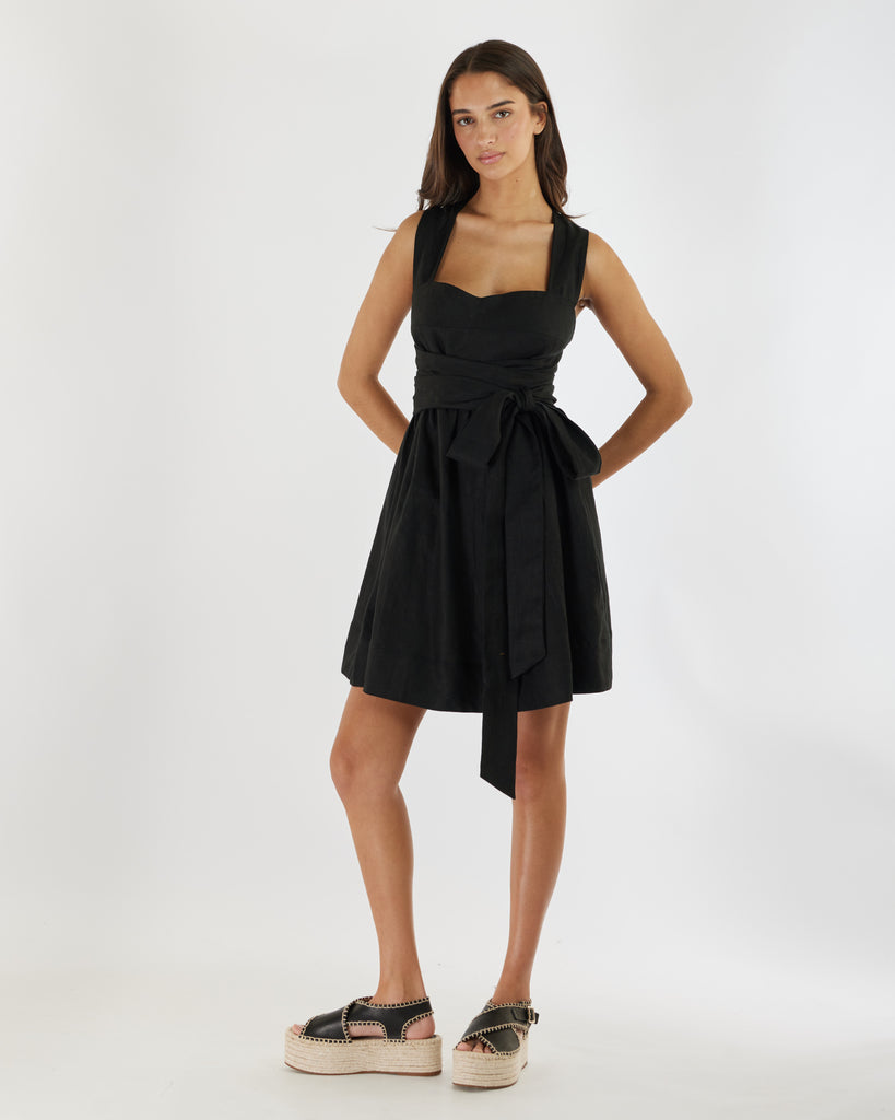 Juliette Linen Mini Dress - Black - Second Image