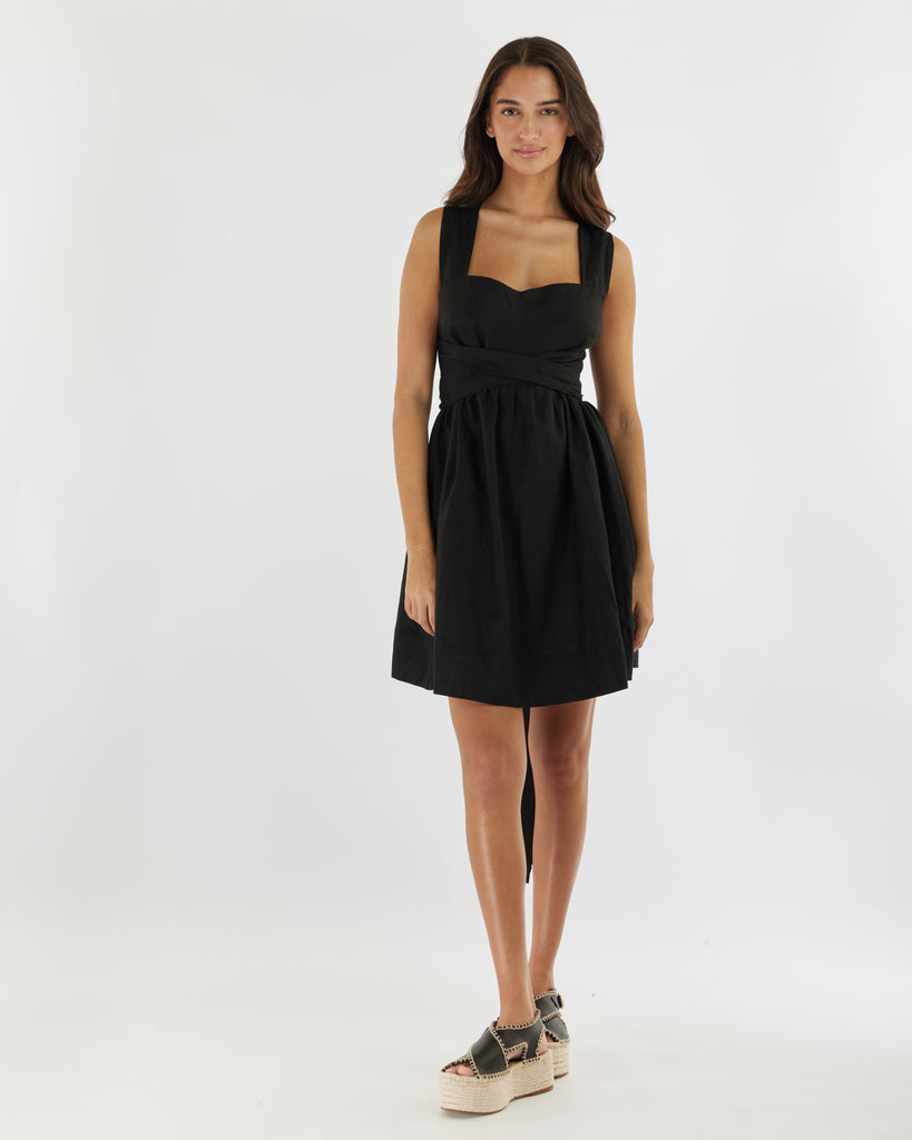 Juliette Linen Mini Dress - Black