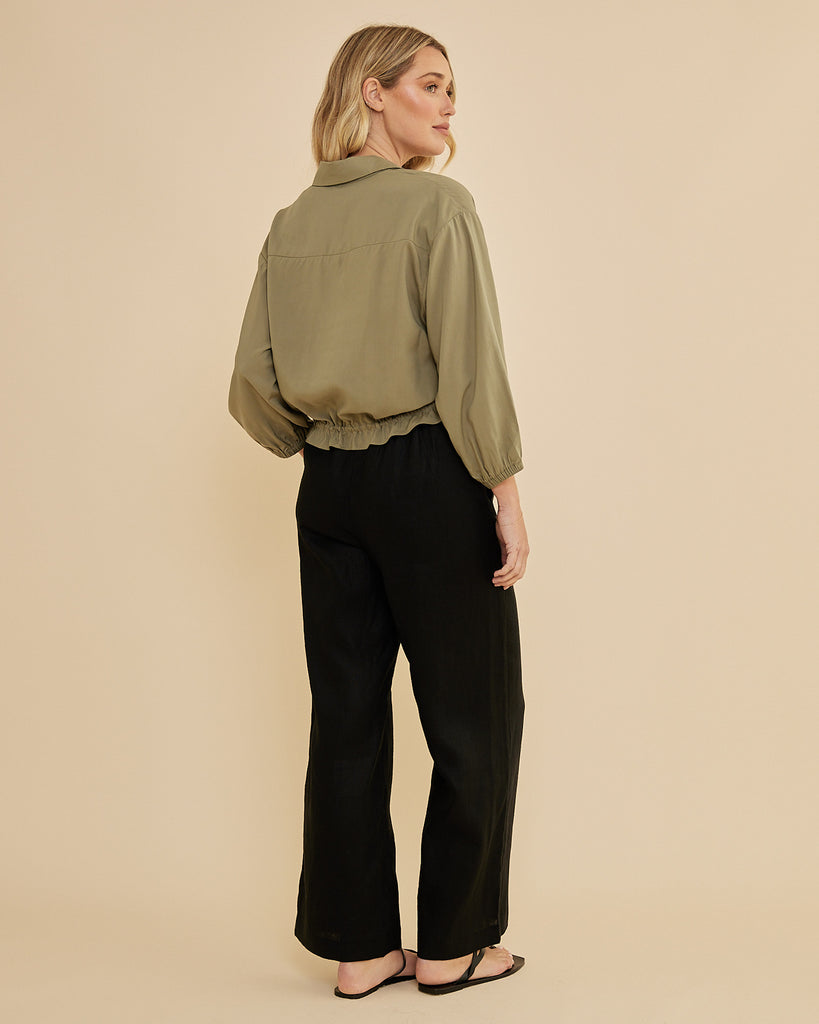 Kate Long Sleeve Top - Olive - Second Image