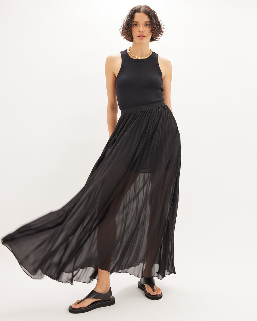 Leonore Pleated Maxi Skirt - Black - Second Image