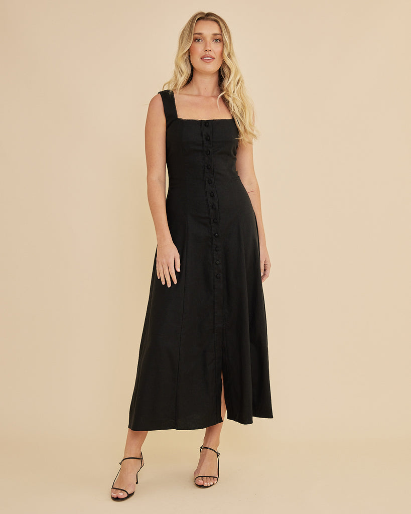 Lucie Buttoned Midi Dress - Black