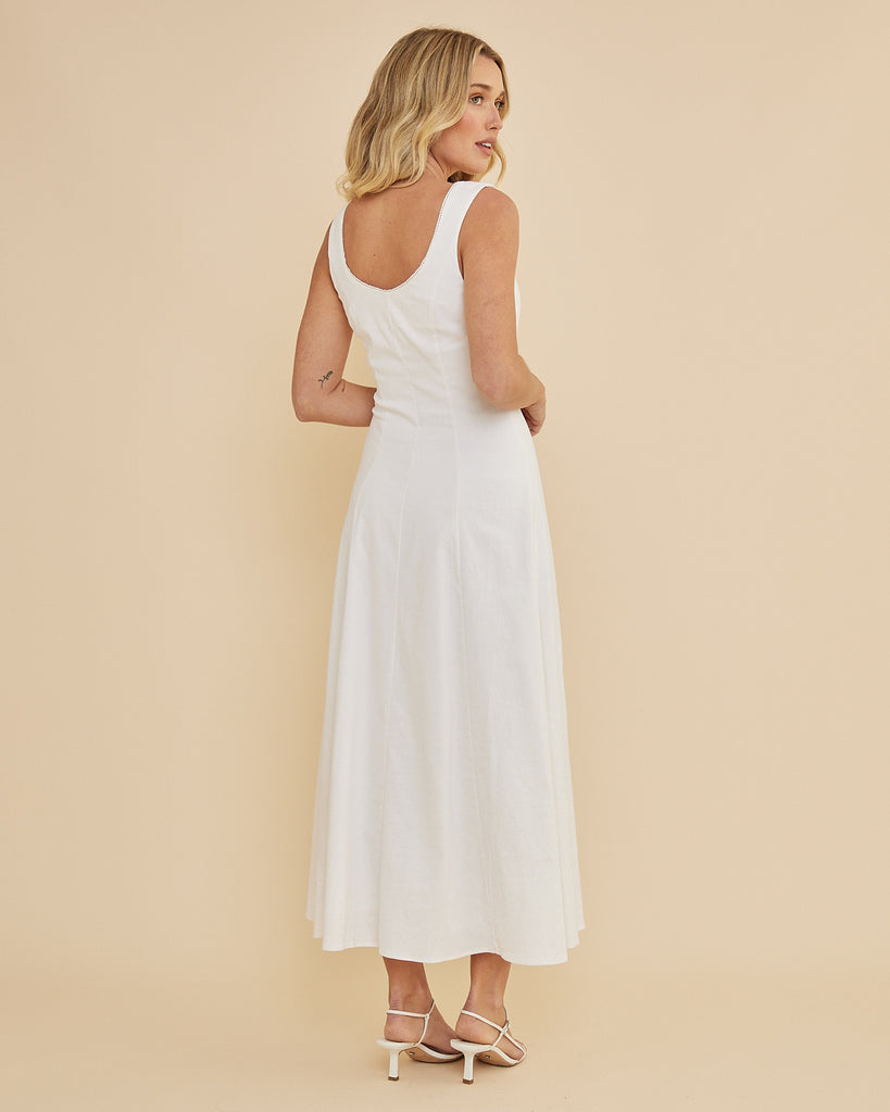 Lucie Buttoned Midi Dress - White - Second Image