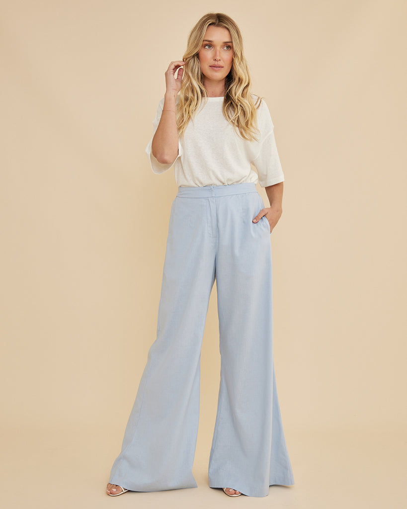 Lucie Wide Leg Pant - Powder Blue