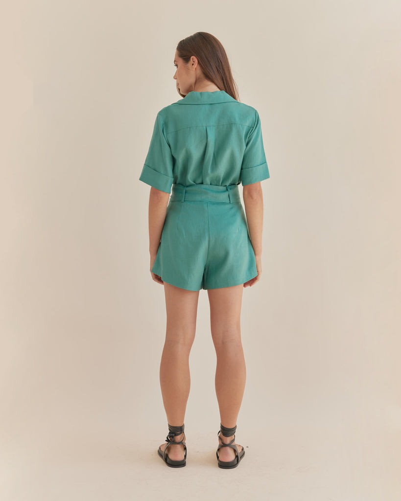 Maelle Belted Linen Short - Evergreen - Second Image