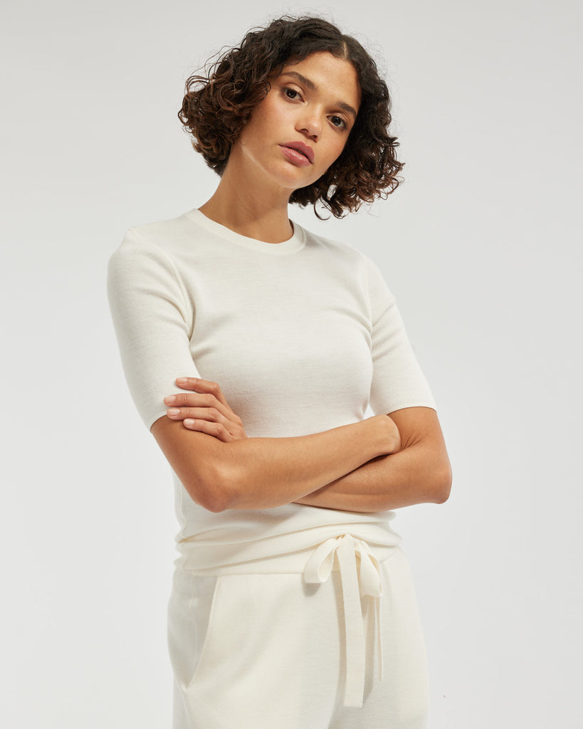 Molly Merino Knit Short Sleeve Top - Cream