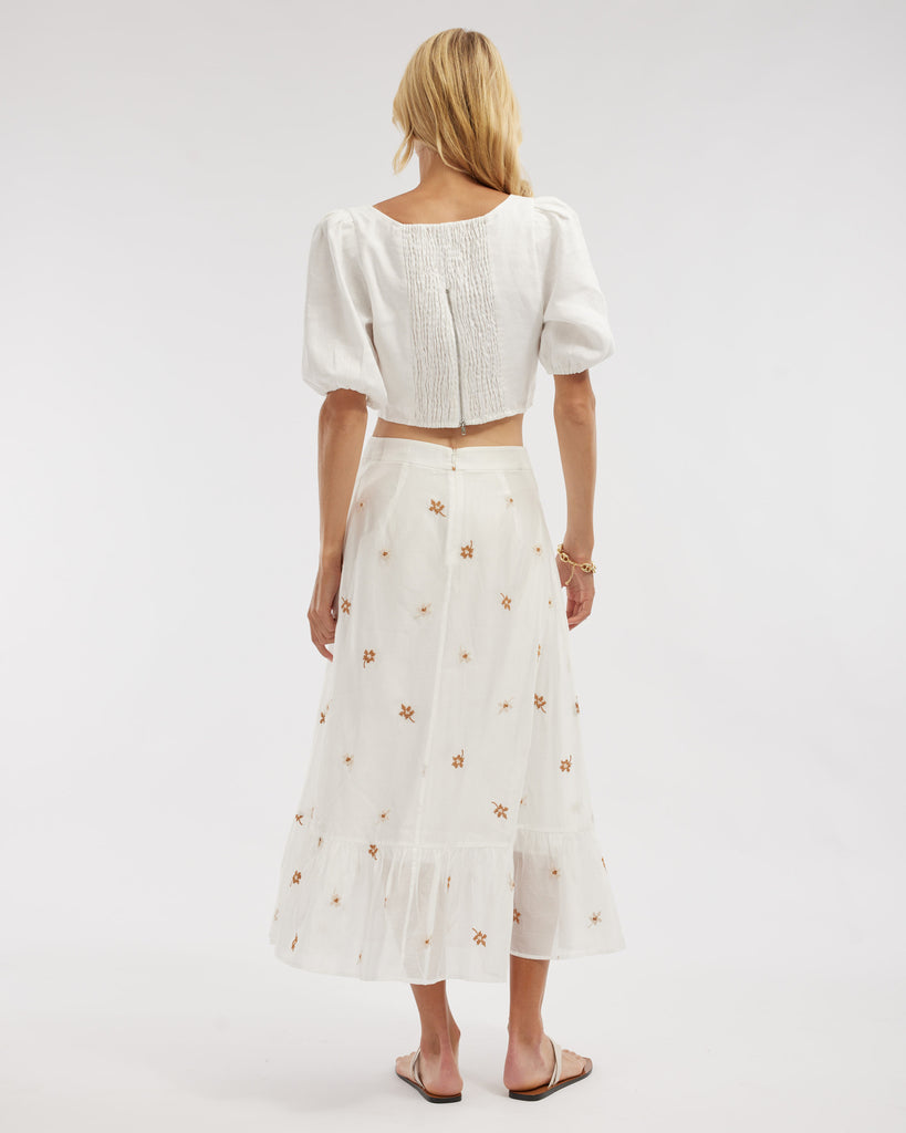 Monique Cross Stitch Midi Skirt - White - Second Image