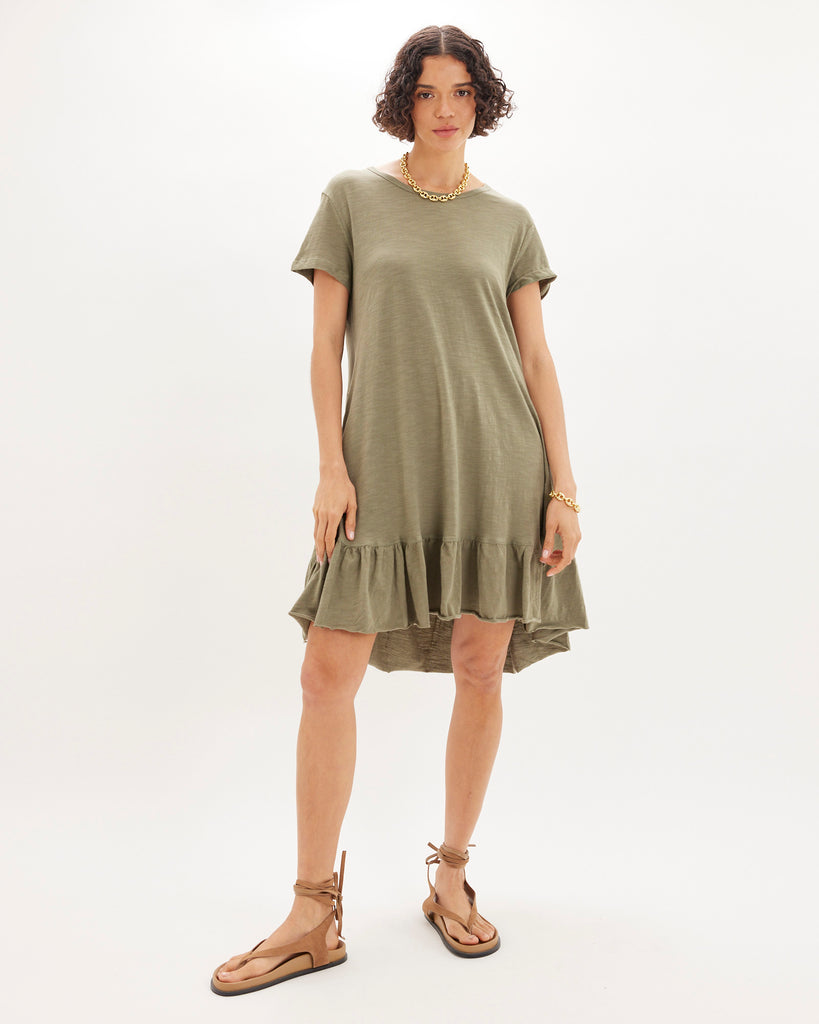 Montana Ruffled Tee Dress - Khaki