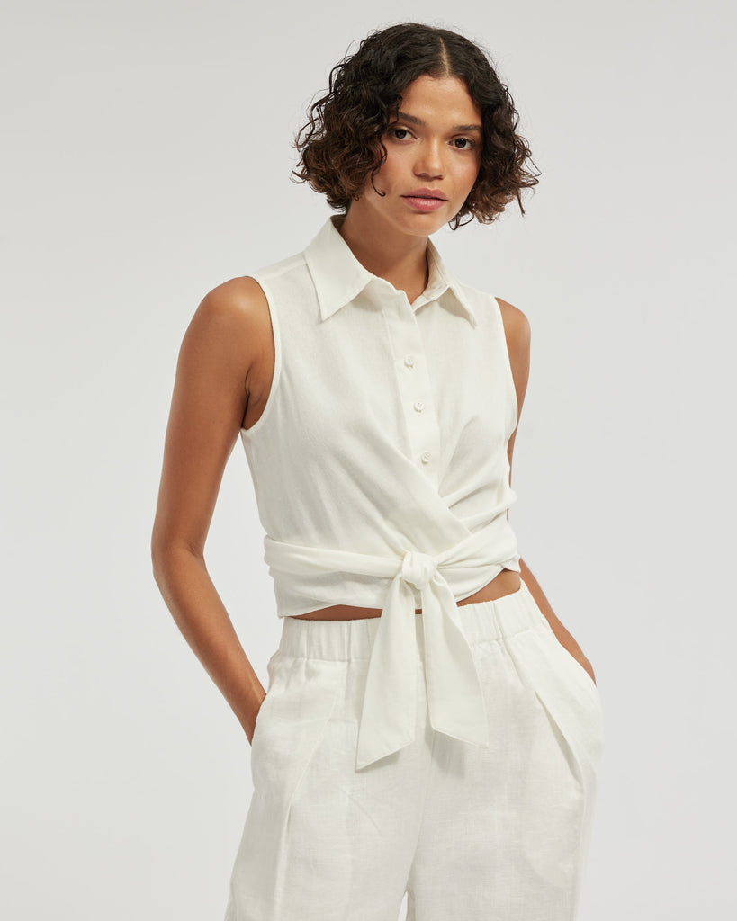 Naomi Wrap Crop Shirt - White - Second Image