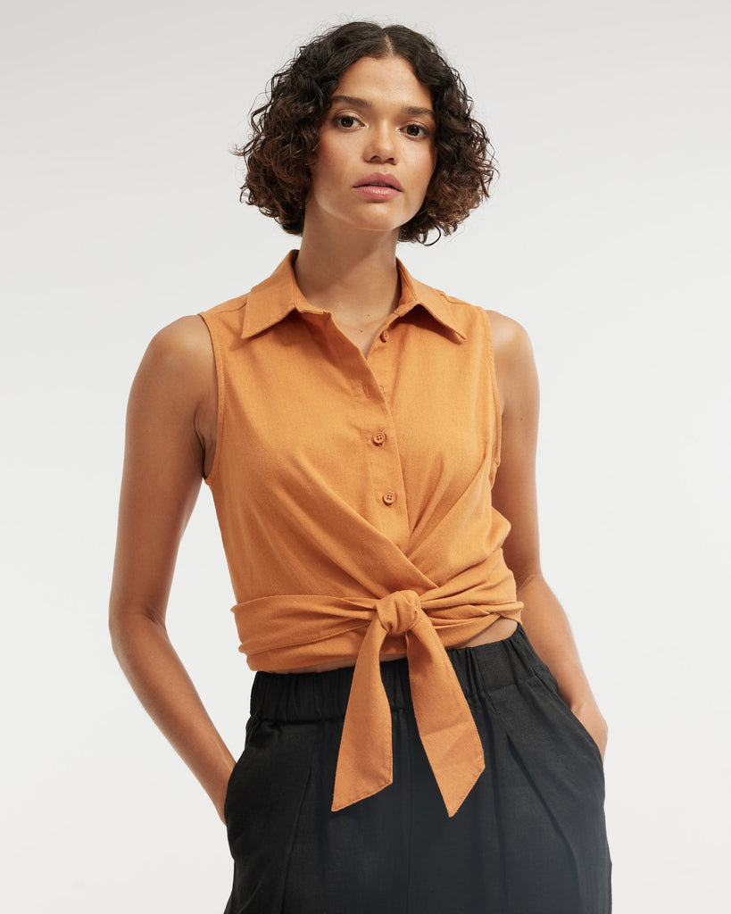 Naomi Wrap Crop Shirt - Rust - Second Image