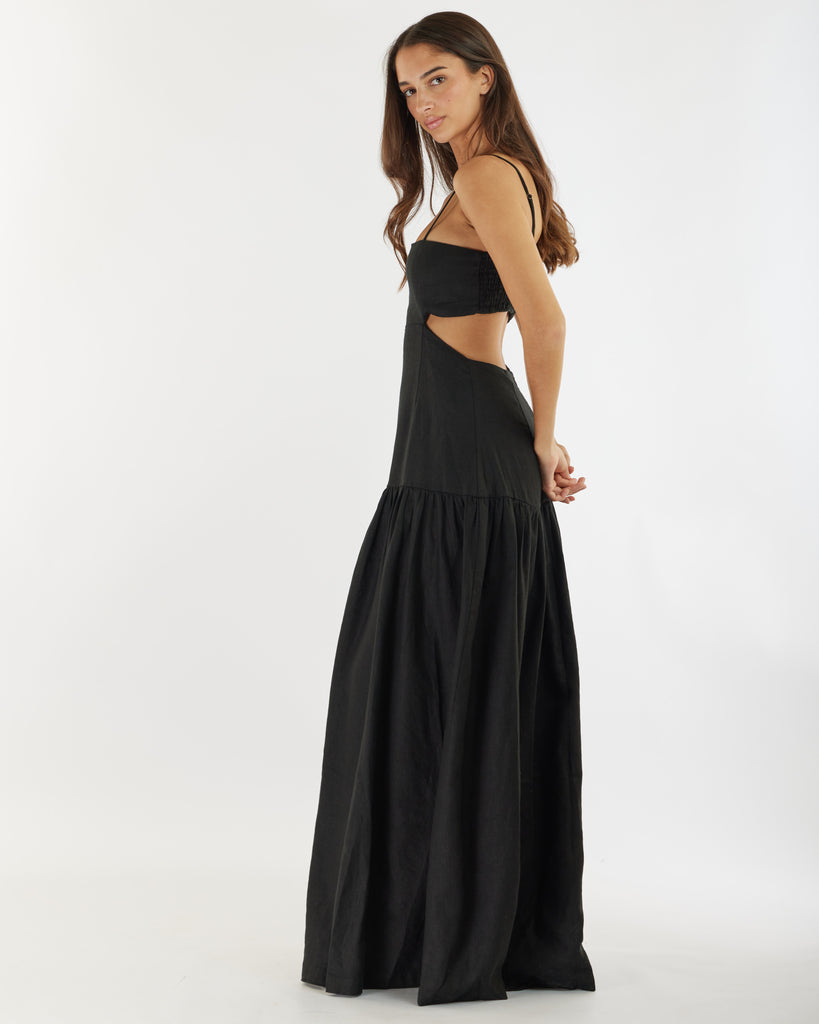 Nathalie Linen Maxi Dress - Black - Second Image