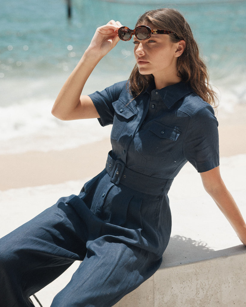 Portsea Linen Jumpsuit - Navy