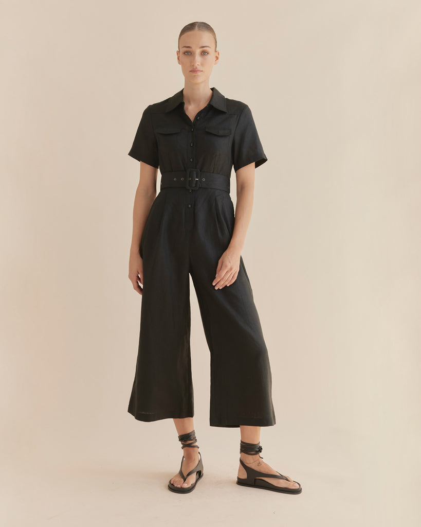 Portsea Linen Jumpsuit - Black