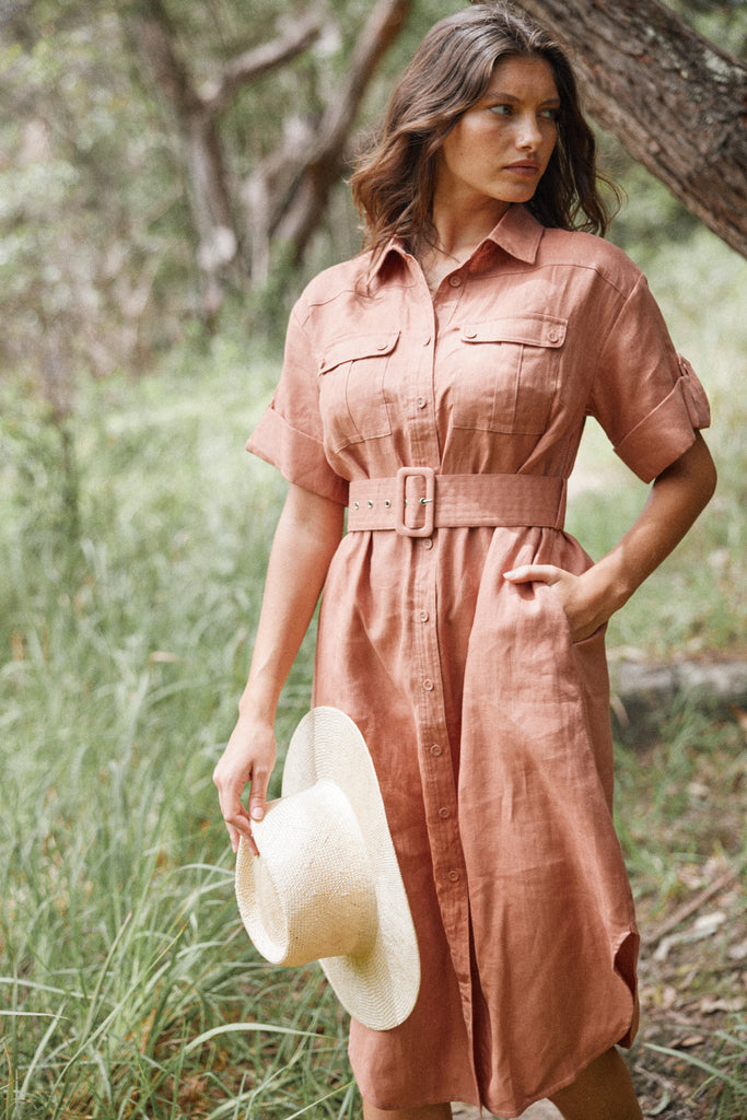Provence Linen Shirt Dress - Dusty Rose
