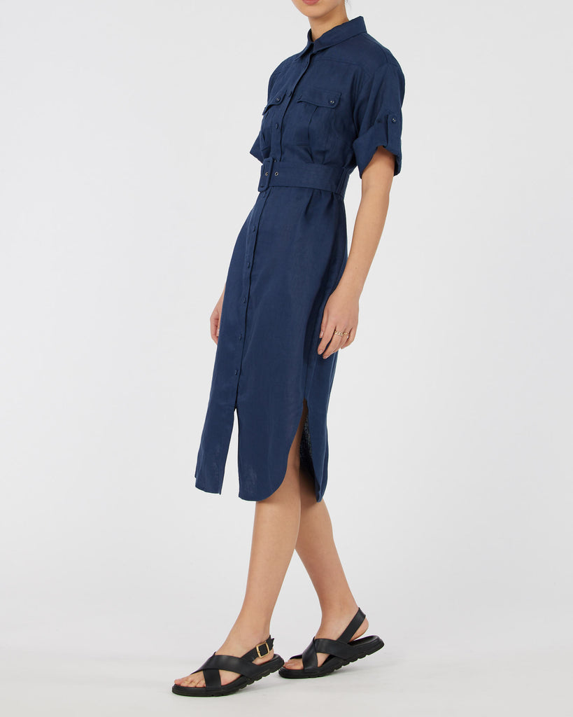 Provence Linen Shirt Dress - Navy - Second Image
