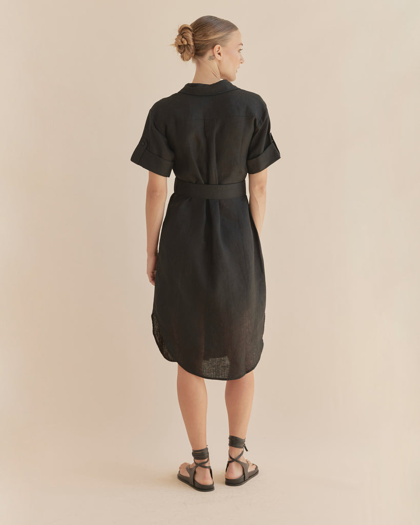 Provence Linen Shirt Dress - Black - Second Image