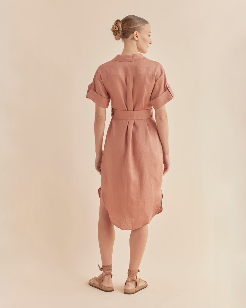 Provence Linen Shirt Dress - Dusty Rose - Second Image