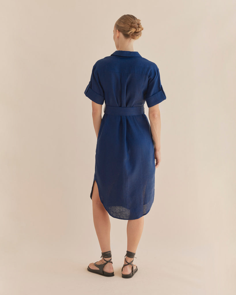 Provence Linen Shirt Dress - Navy - Second Image