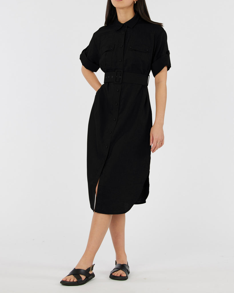 Provence Linen Shirt Dress - Black - Second Image
