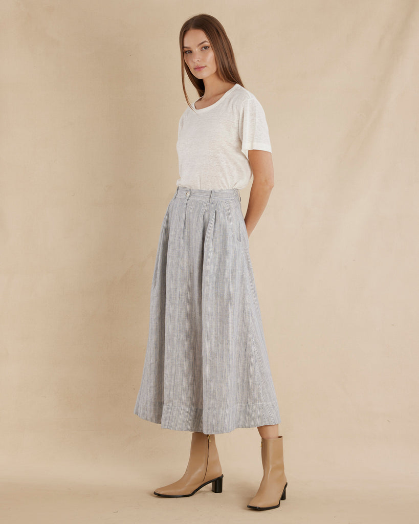 Rayee Linen Striped Skirt - Second Image