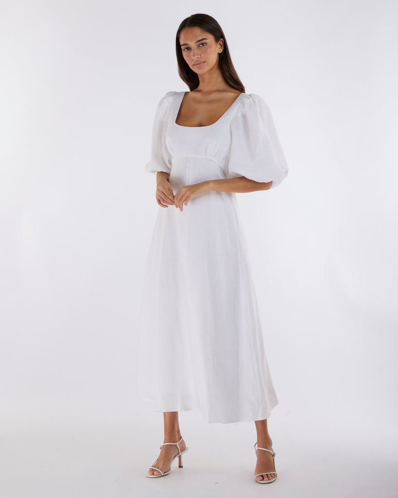 Romilly Linen Midi Dress - White - Second Image