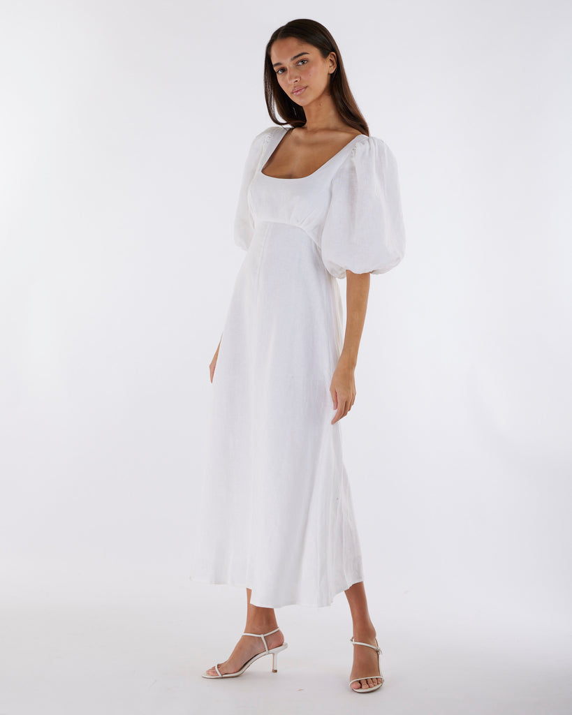 Romilly Linen Midi Dress - White