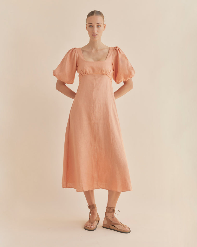 Romilly Linen Midi Dress - Apricot