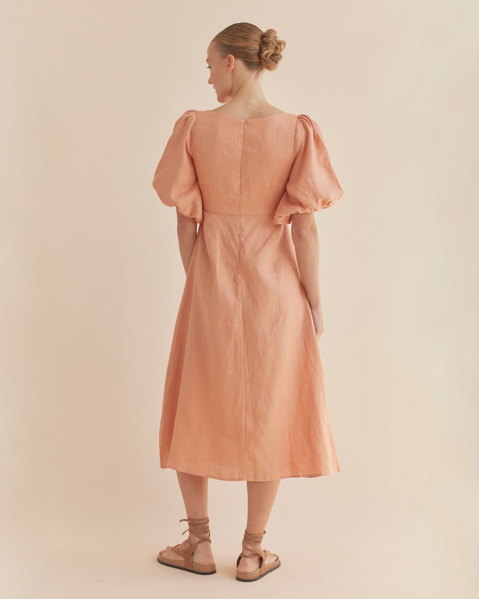 Romilly Linen Midi Dress - Apricot Amelius Romilly Linen Midi Dress - Apricot Amelius