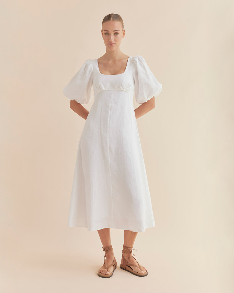 Romilly Linen Midi Dress - White - Second Image