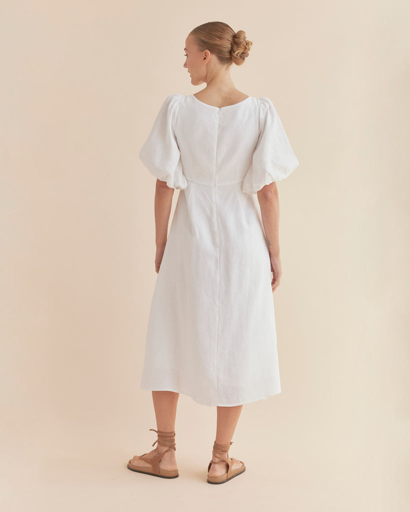 Romilly Linen Midi Dress - White - Second Image