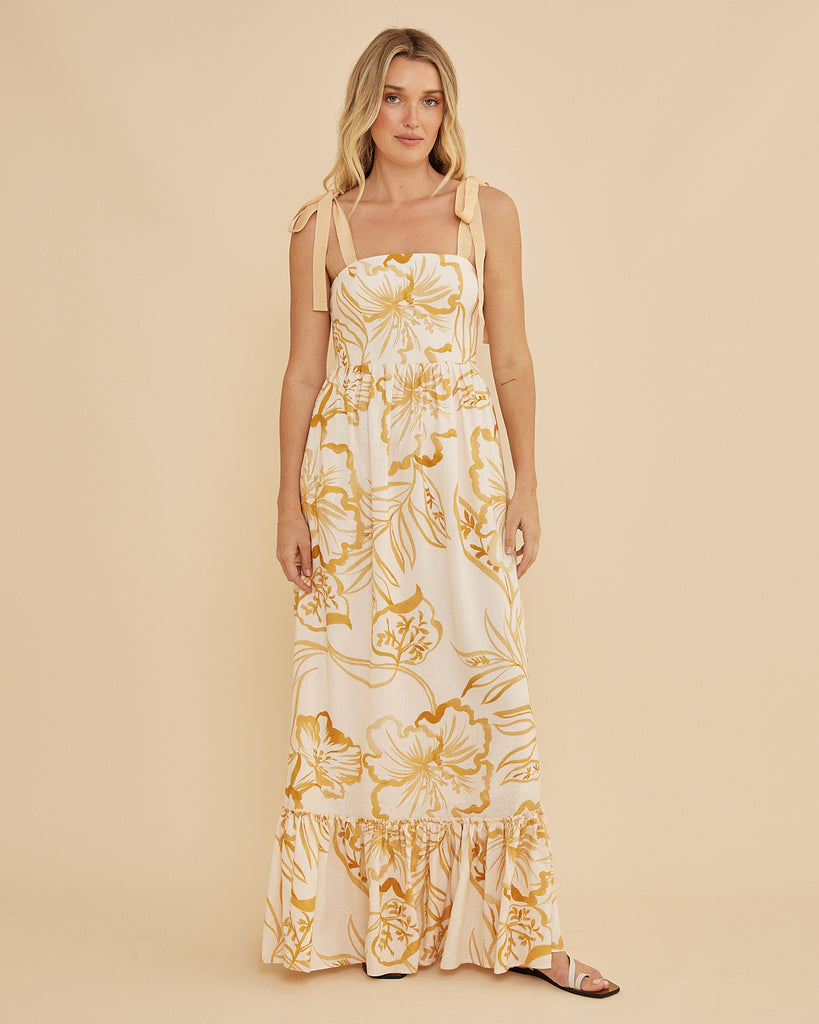 Rosemallow Shoulder Tie Maxi Dress