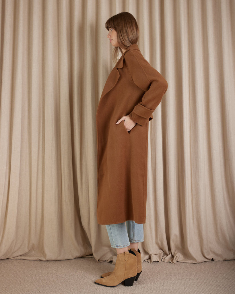 Saddler Double Faced Wool Coat - Cognac - Second Image