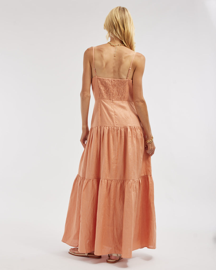 Sorrento Linen Maxi Dress - Apricot - Second Image