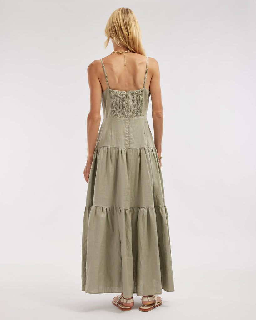 Sorrento Linen Maxi Dress - Sage - Second Image