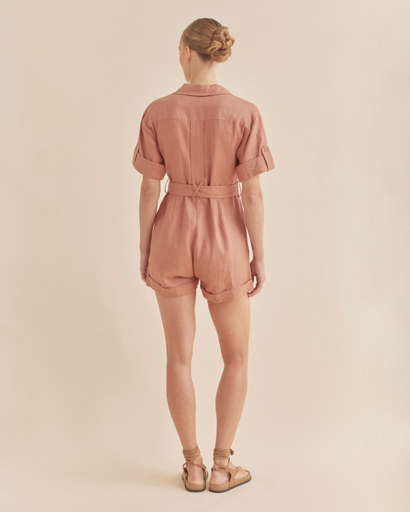 Surreal Linen Playsuit - Dusty Rose - Second Image