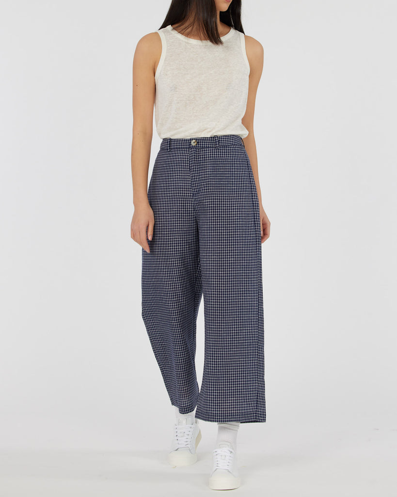 Virtuous Check Cropped Pant - Navy - Second Image