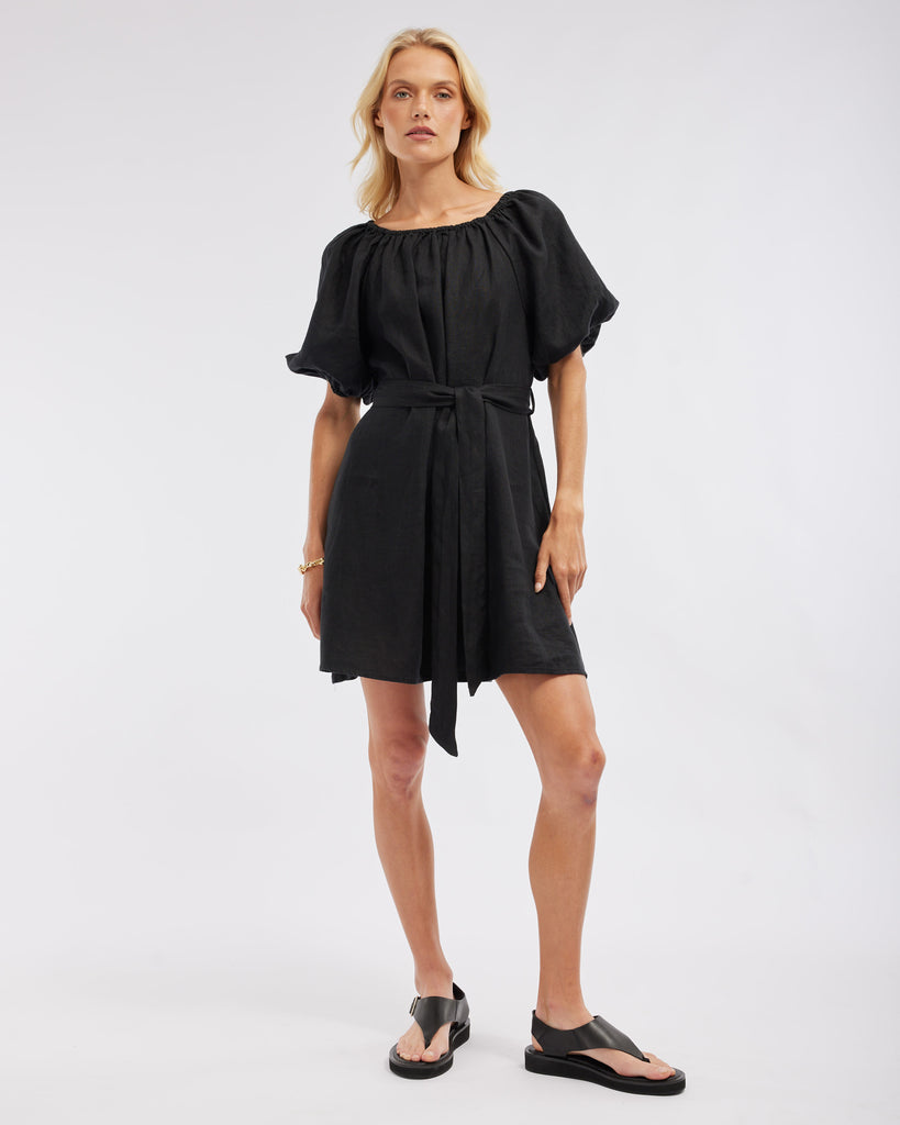 Wren Linen Mini Dress - Black