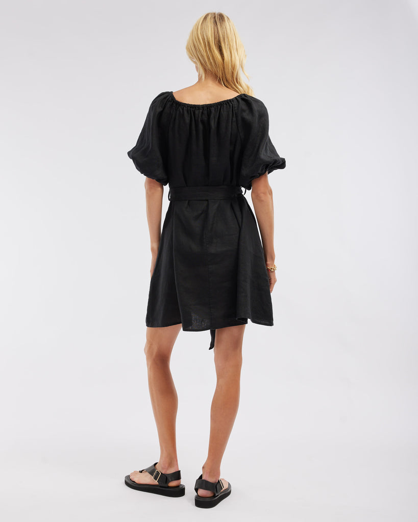 Wren Linen Mini Dress - Black - Second Image