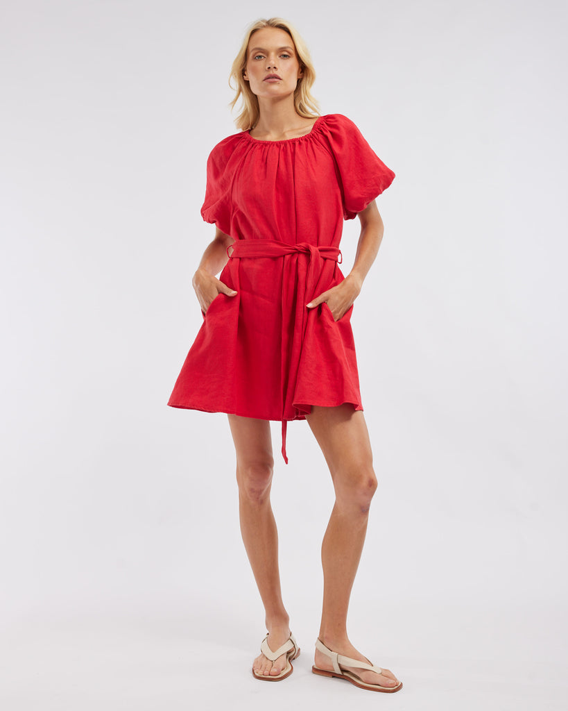 Wren Linen Mini Dress - Red