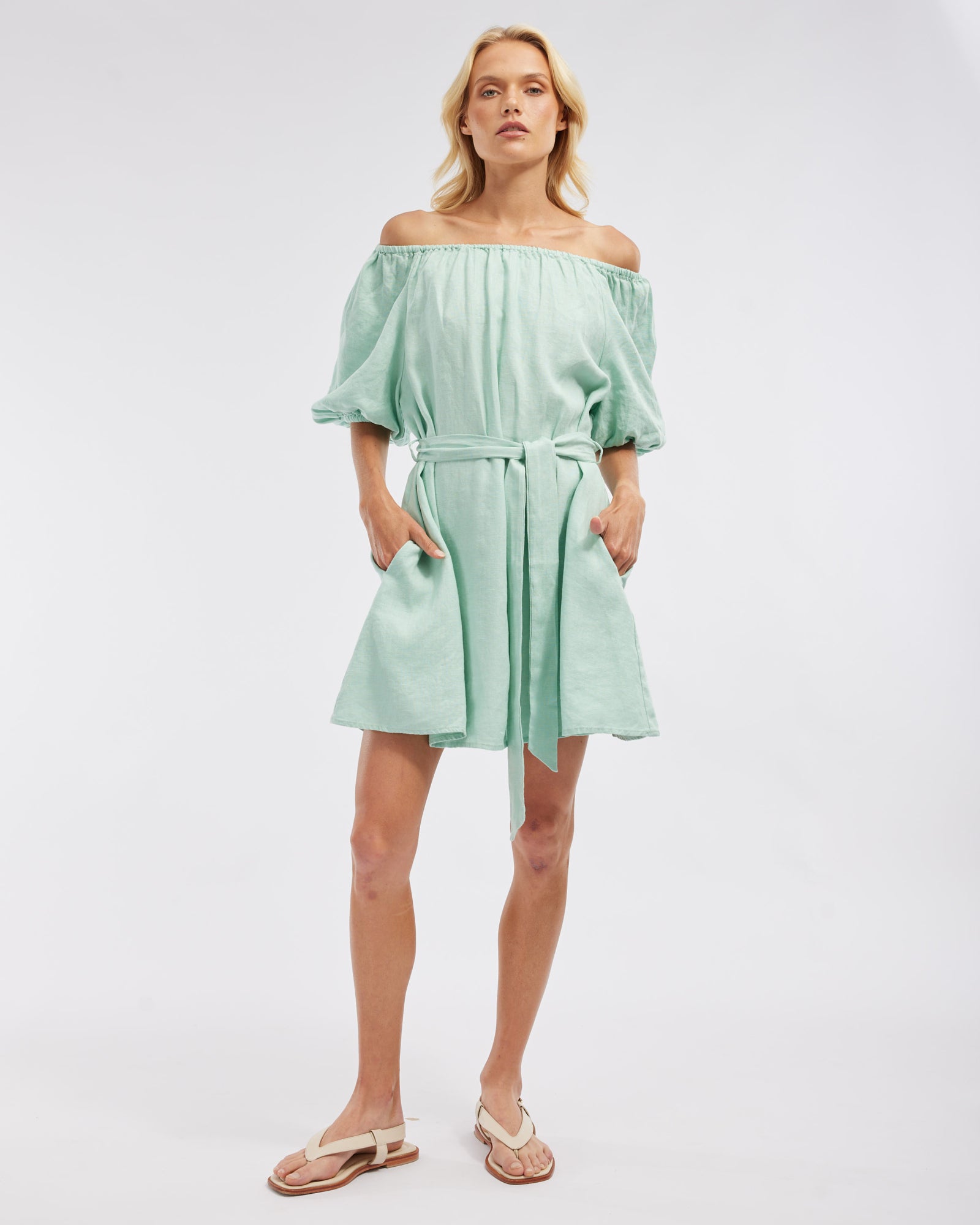 Wren Linen Mini Dress Seafoam – Amelius