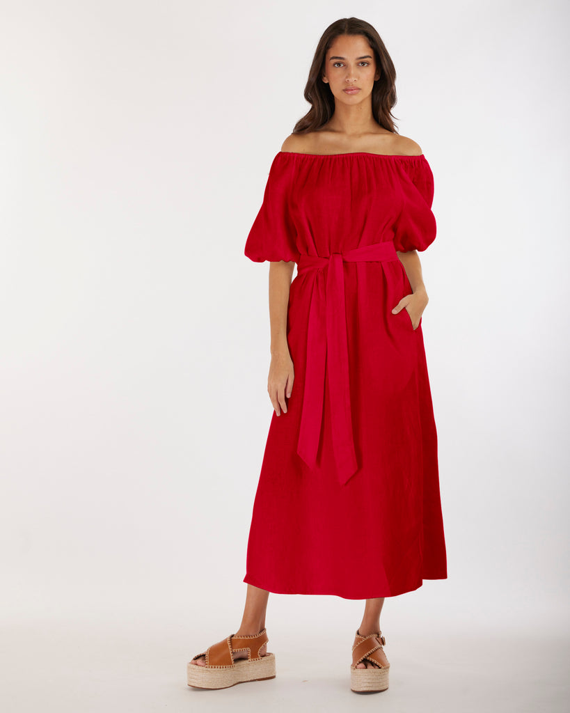 Wren Linen Maxi Dress - Red