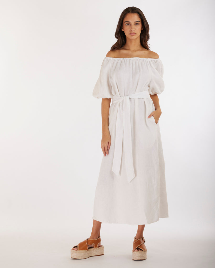 Wren Linen Maxi Dress - White