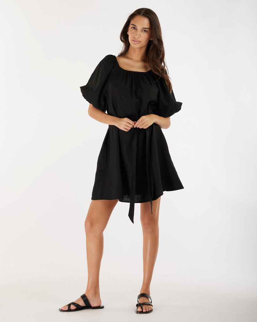 Wren Linen Mini Dress - Black
