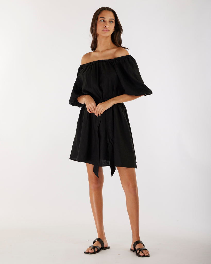 Wren Linen Mini Dress - Black - Second Image