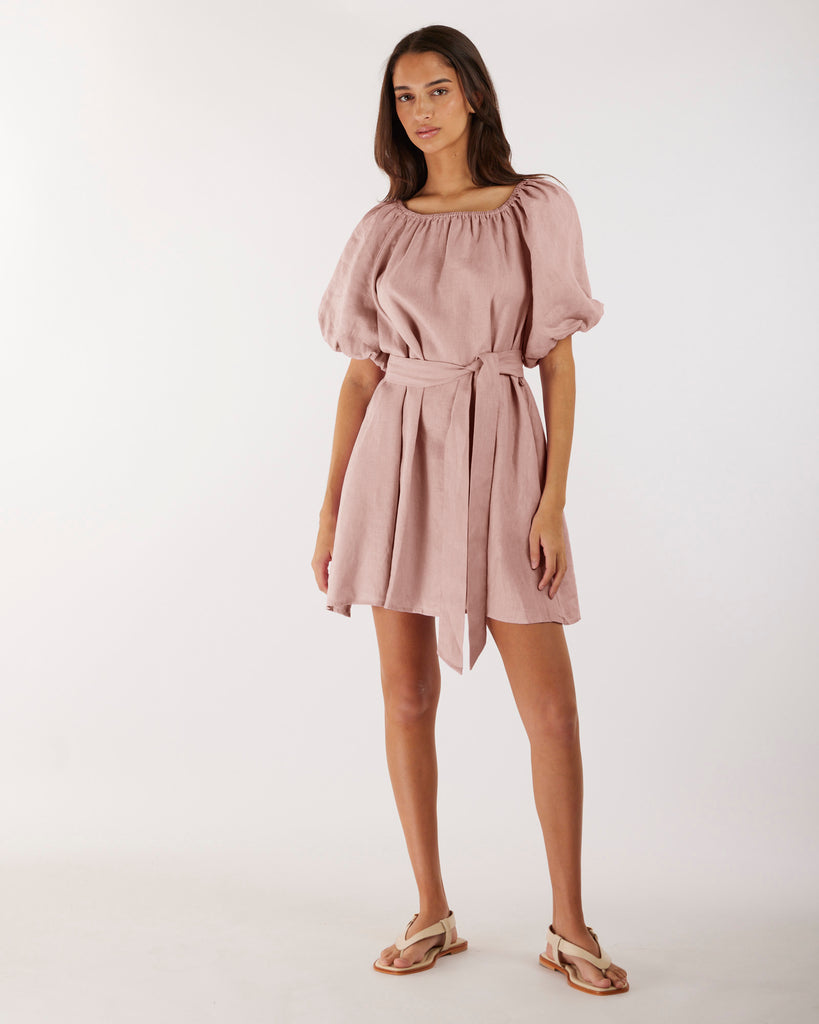 Wren Linen Mini Dress - Peony