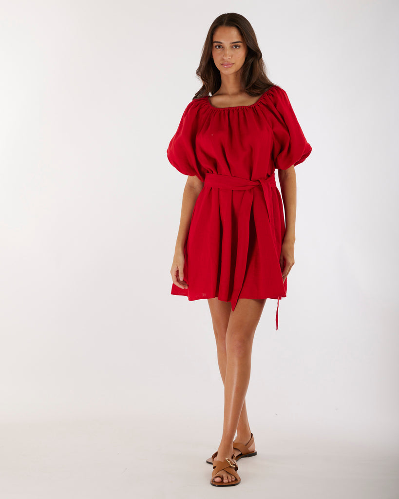 Wren Linen Mini Dress - Red - Second Image