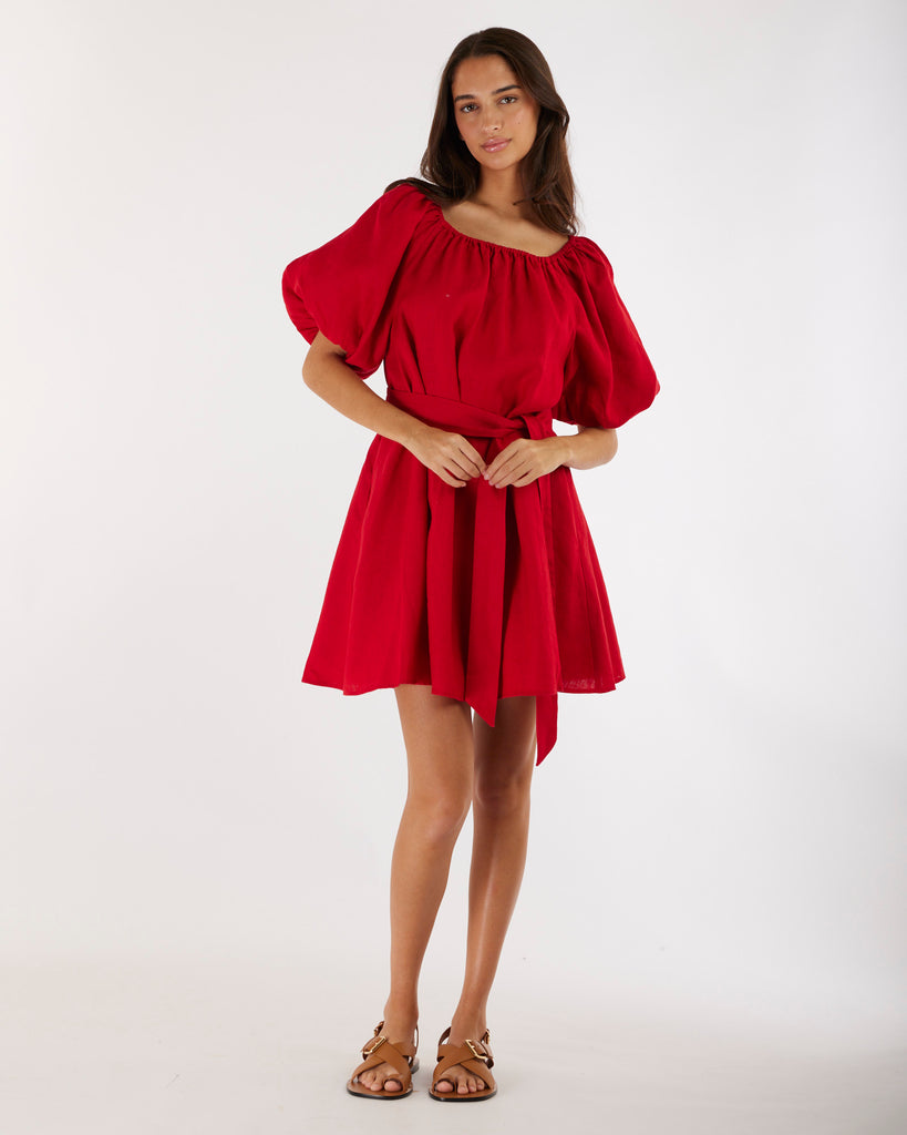 Wren Linen Mini Dress - Red