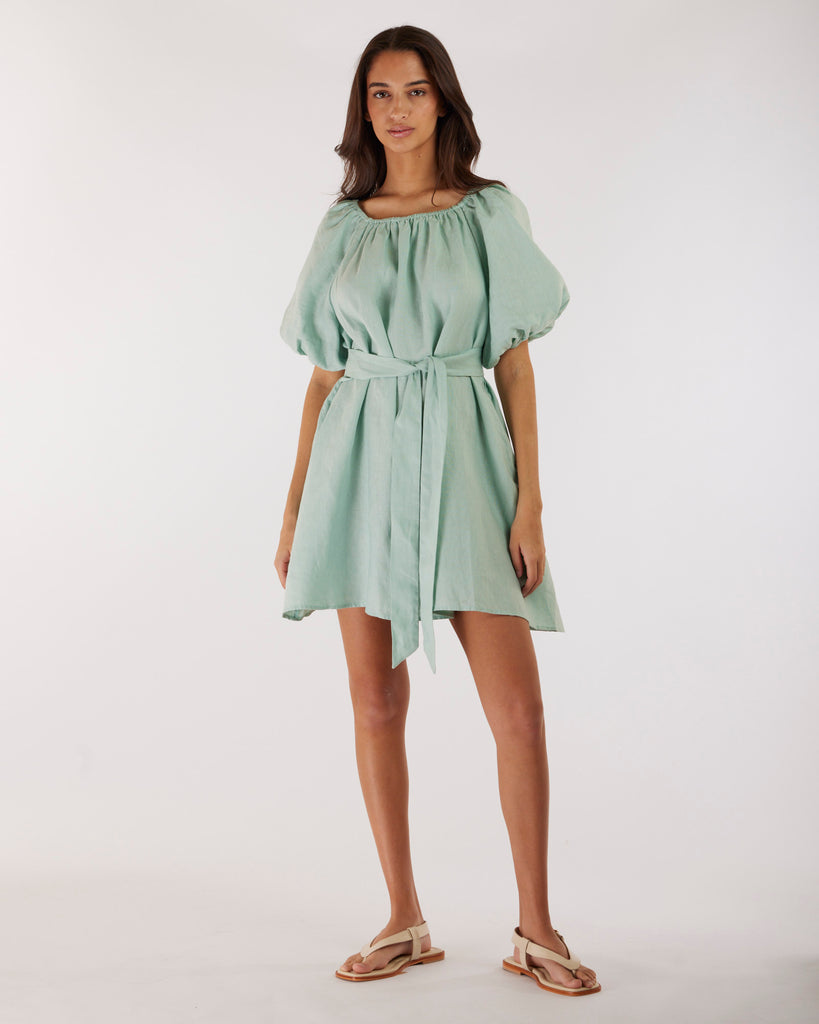 Wren Linen Mini Dress - Seafoam - Second Image