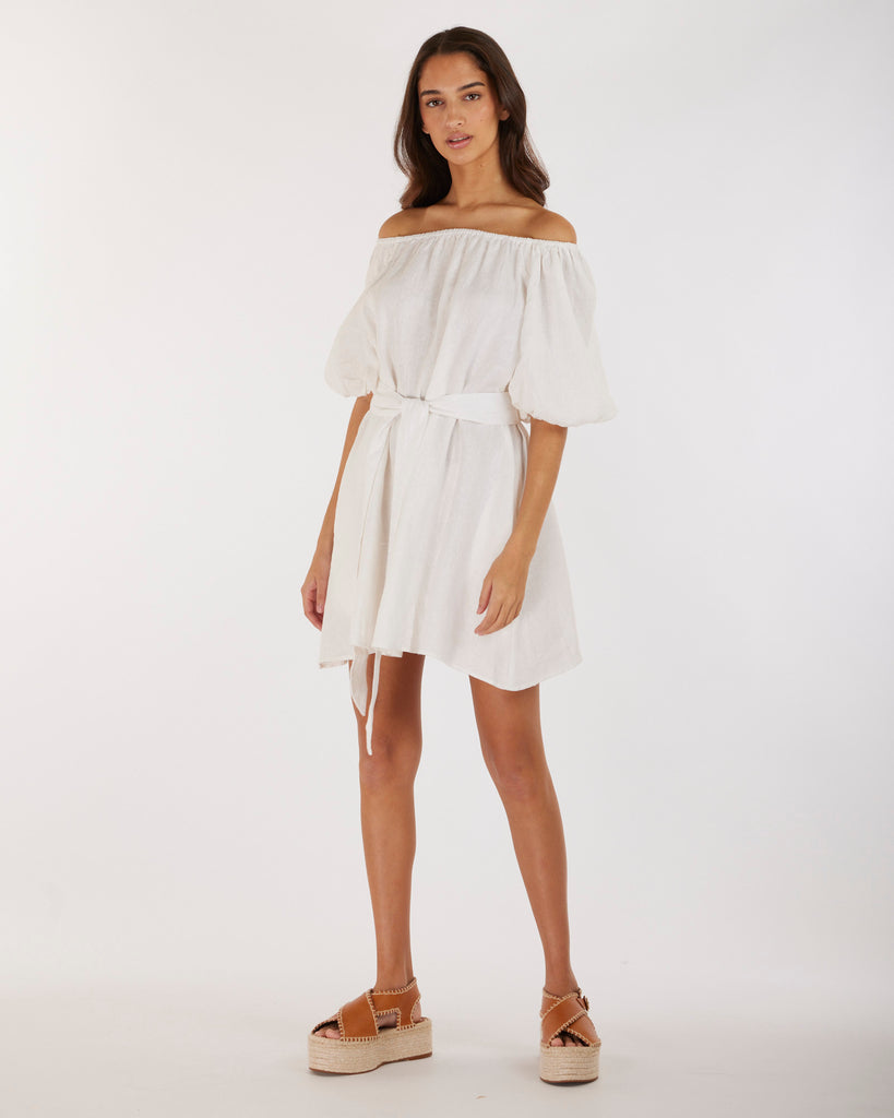 Wren Linen Mini Dress - White