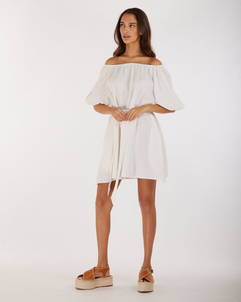 Wren Linen Mini Dress - White - Second Image